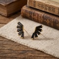 wholesale 925 Sterling Silver Gold Fan-Shaped Earrings with Black Crystal Accents-0-2