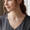 wholesale 925 Sterling Silver Round Moissanite Halo Pendant Necklace With Chain For Women-0-2