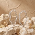 wholesale 925 Sterling Silver Sterling  Wavy Hoop Earrings with Pavé CZ Accents-0-2