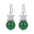 wholesale 925 Sterling Silver Drop Earrings Cubic Zirconia Star Green Jade Ball For Women-0-0