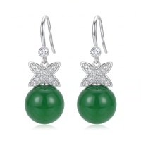 wholesale 925 Sterling Silver Drop Earrings Cubic Zirconia Star Green Jade Ball For Women-undefined