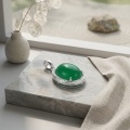 wholesale 925 Sterling Silver Elegant Oval Green Gemstone Pendant with CZ Accents in  Setting-0-3