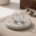 wholesale 925 Sterling Silver Textured Wave Oval Hoop Earrings For Women-0-3