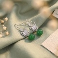 wholesale 925 Sterling Silver Butterfly Cubic Zirconia Green Jade Bead Drop Earrings For Women-0-3