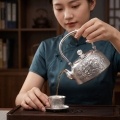 wholesale 999 Pure Silver Teapot Embossed Peony Flower Kettle For Tea Ceremony-0-3