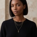 wholesale 925 Sterling Silver Gold Plated Layered Cross Pendant Necklace Beaded Chain Jewelry-0-3