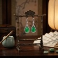 wholesale 925 Sterling Silver Elegant Green Jade Teardrop Drop Earring with Sparkling CZ-Like Accents in White Metal-0-2