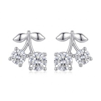 wholesale 925 Sterling Silver Cherry Leaf Moissanite Stud Earrings For Women-