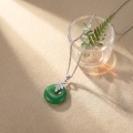 wholesale 925 Sterling Silver Green Jade Donut Pendant Necklace With Cubic Zirconia Leaf For Women-0-2