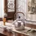 wholesale 925 Sterling Silver Elegant Hammered Metallic Tea Kettle with Woven Handle and Etched Pine Tree Landscape - Handicraft-0-3