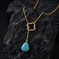 wholesale 925 Sterling Silver Elegant Turquoise Teardrop Necklace with Hammered Geometric Accent-0-2