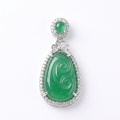 wholesale 925 Sterling Silver Emerald Green Jade Pendant With Cz Accents-0-0