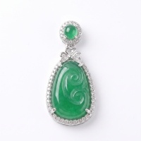 wholesale 925 Sterling Silver Emerald Green Jade Pendant with CZ Accents-undefined