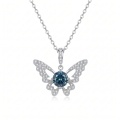 wholesale 925 Sterling Silver Butterfly Pendant Necklace With Round Blue Moissanite For Women-0-1