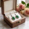 wholesale 925 Sterling Silver Elegant  Jade Oval Earring with Greek Key Border-0-3