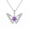wholesale 925 Sterling Silver Purple Moissanite Butterfly Pendant Necklace For Women-0-0