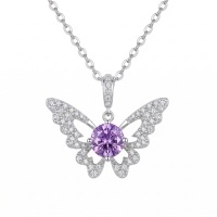 wholesale 925 Sterling Silver Purple Moissanite Butterfly Pendant Necklace For Women-