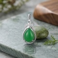 wholesale 925 Sterling Silver Teardrop Green Jade Pendant With Cubic Zirconia Bow Design-0-1