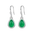 wholesale 925 Sterling Silver Elegant Green Jade Teardrop Drop Earring with Sparkling CZ-Like Accents in White Metal-0-0