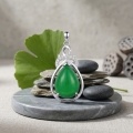 wholesale 925 Sterling Silver Teardrop Green Jade Pendant With Cubic Zirconia Bow Design-0-2