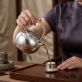 wholesale 999 Pure Silver Hammered Teapot Kettle With Rattan Wrapped Handle-0-3