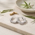 wholesale 925 Sterling Silver Sterling Silver Bamboo Textured Hoop Earring with Sparkling Pavé Accents-0-3
