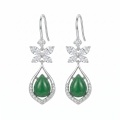 wholesale 925 Sterling Silver Butterfly Drop Earrings With Green Jade Teardrop And Cubic Zirconia For Women-0-0