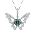 wholesale 925 Sterling Silver Butterfly Pendant Necklace With Round Blue Moissanite For Women-0-0