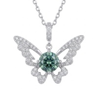 wholesale 925 Sterling Silver Butterfly Pendant Necklace With Round Blue Moissanite For Women-