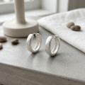 wholesale 925 Sterling Silver Hoop Earrings Textured Brushed Finish Wide Huggie Hoops For Women-0-2