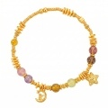 wholesale 24K Whimsical Celestial Bracelet with Vibrant Ribbed Beads and Enchanting Moon and Star Charms-0-0