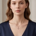 wholesale 925 Sterling Silver Rose Gold Plated Moissanite Cross Pendant Necklace With Chain-0-4