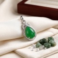 wholesale 925 Sterling Silver Teardrop Green Jade Pendant With Cubic Zirconia Bow Design-0-3