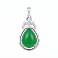 wholesale 925 Sterling Silver Teardrop Green Jade Pendant With Cubic Zirconia Bow Design-0-0