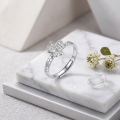 wholesale 925 Sterling Silver Four Leaf Clover Ring Cubic Zirconia Adjustable Open Ring For Women-0-3