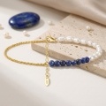 wholesale 925 Sterling Silver Elegant Pearl And Lapis Lazuli S925 Gilded Rope Chain Bracelet-0-2