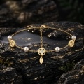 wholesale 925 Sterling Silver Exquisite Clover Motif Anklet with Lustrous White Pearls and Fine Chain Detailing-0-2