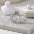 wholesale 925 Sterling Silver Moissanite Flower Halo Stud Earrings For Women-0-1