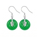 wholesale 925 Sterling Silver Elegant Jade Disc Earring with CZ-Set Leaf Pendant in Sterling -0-0