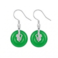 wholesale 925 Sterling Silver Elegant Jade Disc Earring with CZ-Set Leaf Pendant in Sterling -undefined