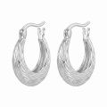 wholesale 925 Sterling Silver Textured Wave Oval Hoop Earrings For Women-0-0