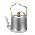 wholesale 925 Sterling Silver Handcrafted Silver-Toned Teapot with Intricate Bamboo Engravings and Elegant Metallic Handle - Handicraft-0-0