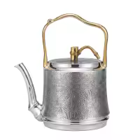 wholesale 925 Sterling Silver Handcrafted Silver-Toned Teapot with Intricate Bamboo Engravings and Elegant Metallic Handle - Handicraft-undefined