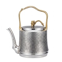 wholesale 999 Pure Silver Handcrafted Silver-Toned Teapot with Intricate Bamboo Engravings and Elegant Metallic Handle - Handicraft-undefined