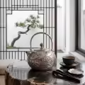 wholesale 925 Sterling Silver Exquisite Handcrafted Silver Teapot with Intricate Lotus Relief and Arched Handle - Handicraft-0-3