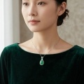 wholesale 925 Sterling Silver Emerald Green Jade Pendant With Cz Accents-0-3