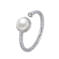 wholesale 925 Sterling Silver Elegant Pearl & Cz Leaf-inspired  Ring-0-0