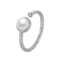 wholesale 925 Sterling Silver Elegant Pearl & CZ Leaf-Inspired  Ring-undefined