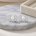 wholesale 925 Sterling Silver Bow Pearl Cubic Zirconia Stud Earrings For Women-0-3