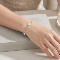 wholesale 925 Sterling Silver Sterling  Adjustable Chain Bracelet with White Beads and Four-Leaf Clover Charm-0-3